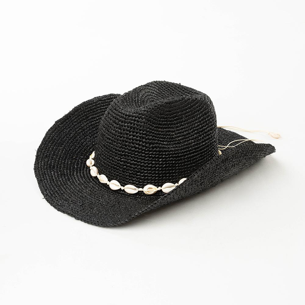 Neuer Boho-Stil Hochwertiger 100% Raffia Sonnenhut Mit Perlenkette Damen Handgefertigt Breiter Rand Sommer Cowboy-Inspiriert Strandstrohhut M 57cm