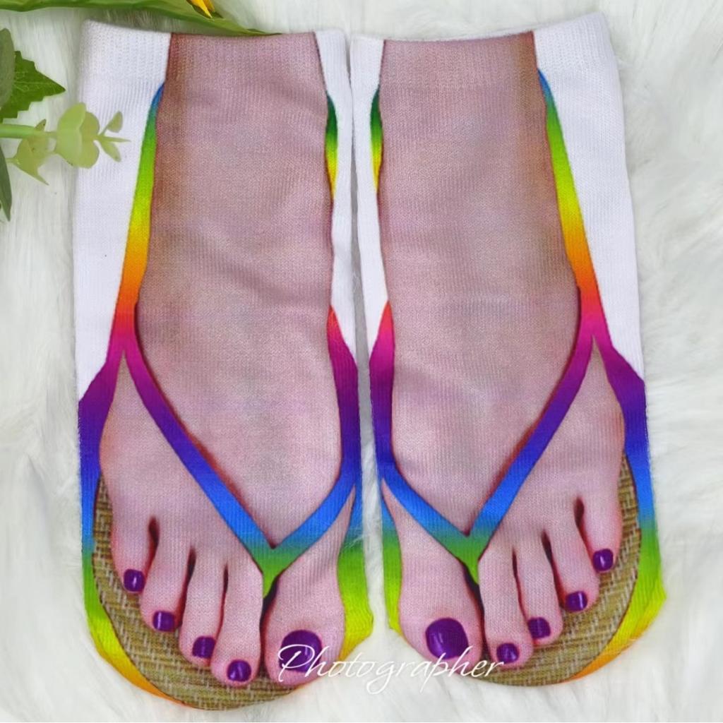 Ins Trendy Funny 3D Socks for Girls Printing Flip Flops Creative Internet Celebrity Ankle Socks