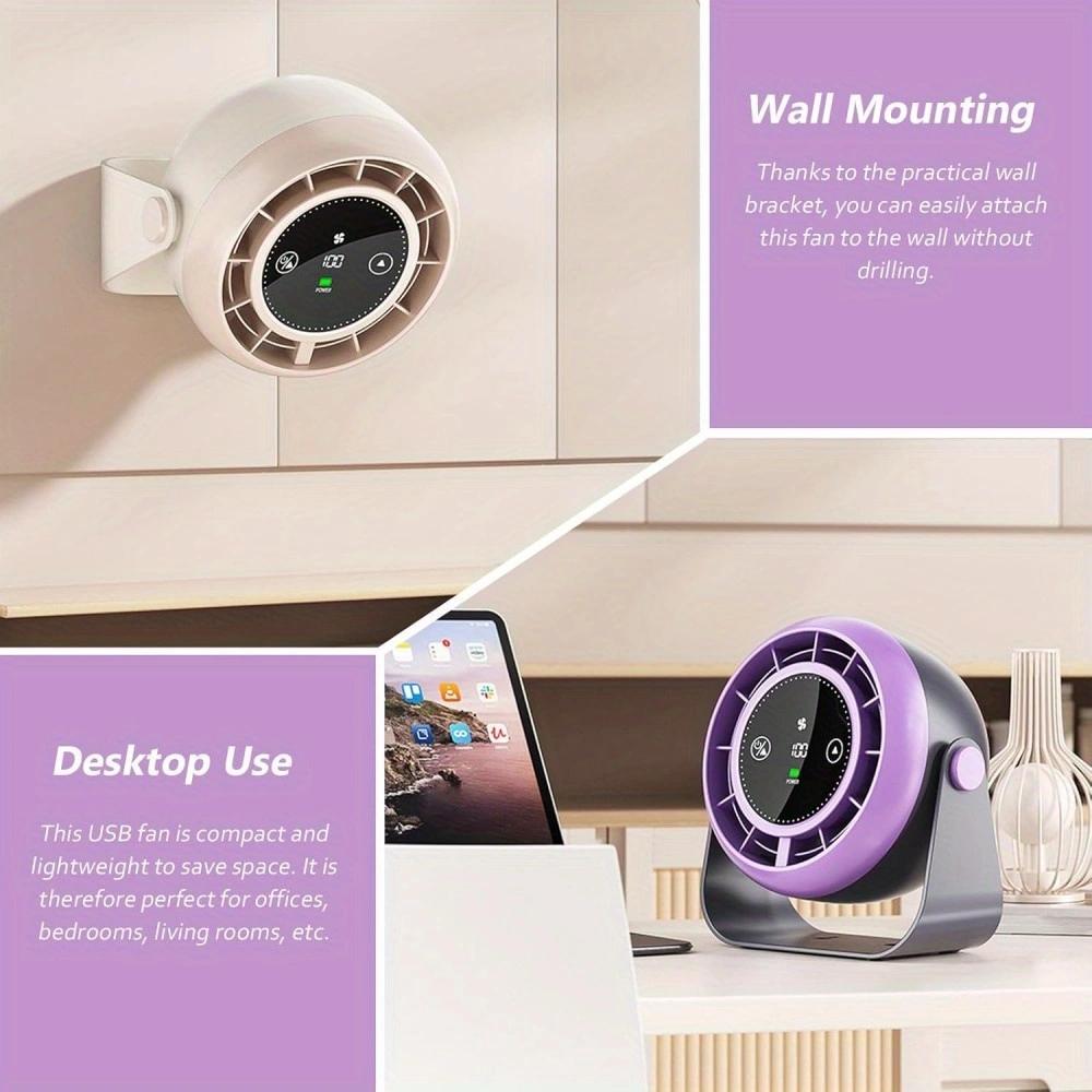 DS301 New Desktop Small Fan with USB Charging and Digital Display Turbo High-Speed Office Wall-mounted Mini Fan