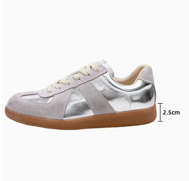 Cowhide Version~ Spring and Autumn German Training Shoes Women's Genuine Leather Retro Inner Heightening Platform White Shoes Versatile Sports and Lei