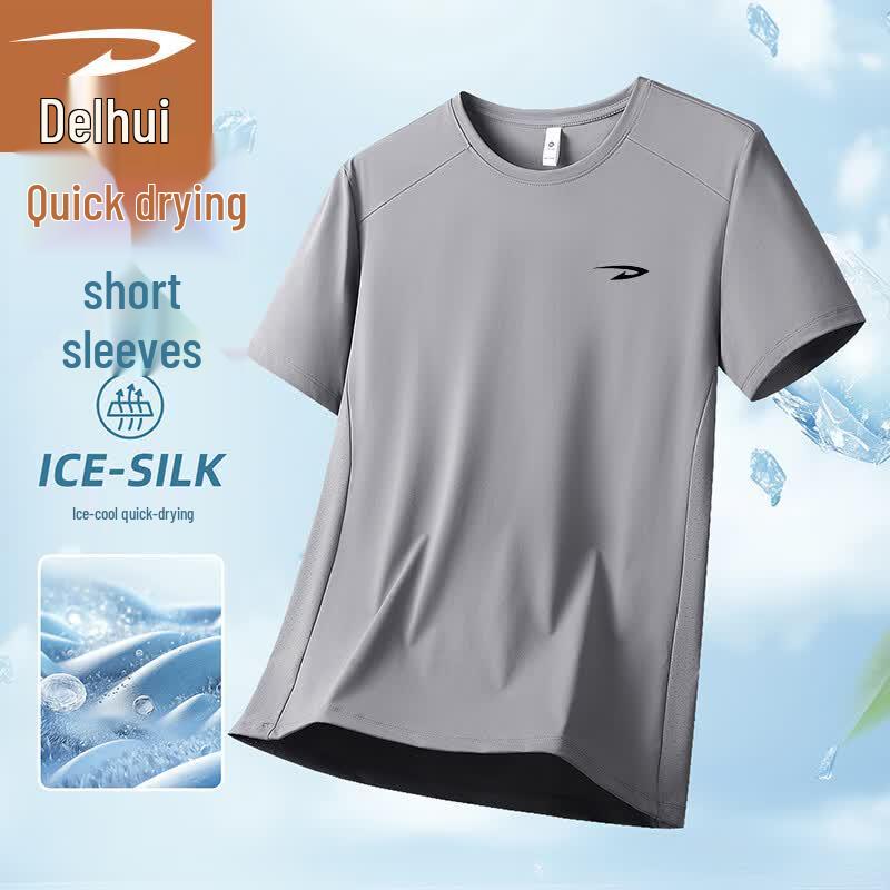 Deerhui Men s Summer Ice Silk Quick Dry Short Sleeve Round Neck T-shirt L