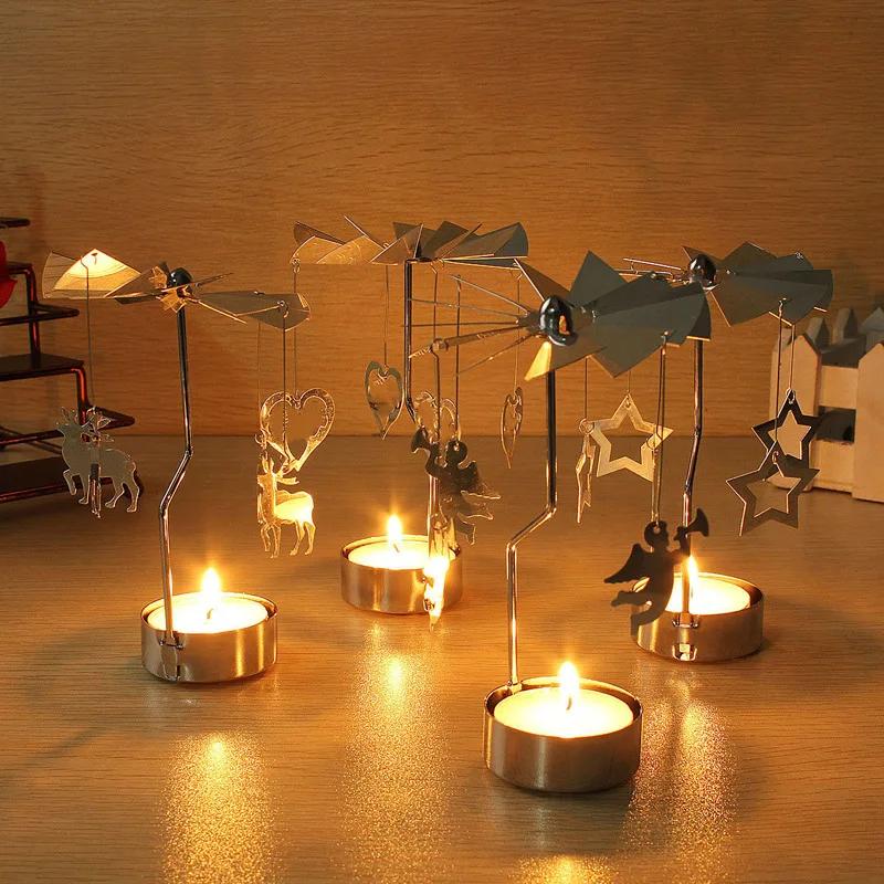 Tea Light Candle Holder Star Angle Rotating Carrousel Center Decorative Spinning Rotary Home Decor Holiday Atmosphere Lighting