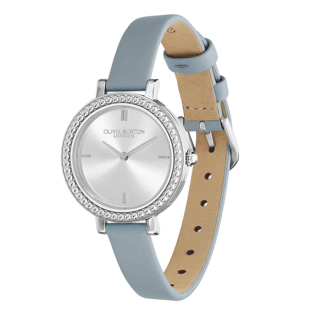 Authorized Distributor Olivia Burton Watch Ladies ob24000163 Classics 30mm Vintage Beads Silver White Sunray Chalk Blue Leather [OLIVIA BURTON]
