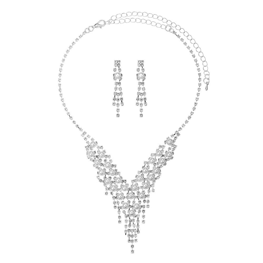 Simple Bridal Jewelry Set, Decoration, Light Luxury Zircon Necklace, Earrings, Bracelet Set, Multi-Color Selection