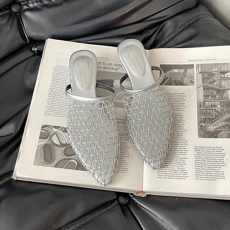 Stylish and simple mesh hollow bag head half slippers women's wear 2025 summer new temperament Roman cool slippers