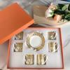 12Pcs Gift Box Set Striped Dot Ceramic Espresso Coffee Cup Tea Milk Drinking Cups with Handle Mug for Office Novelty Gift