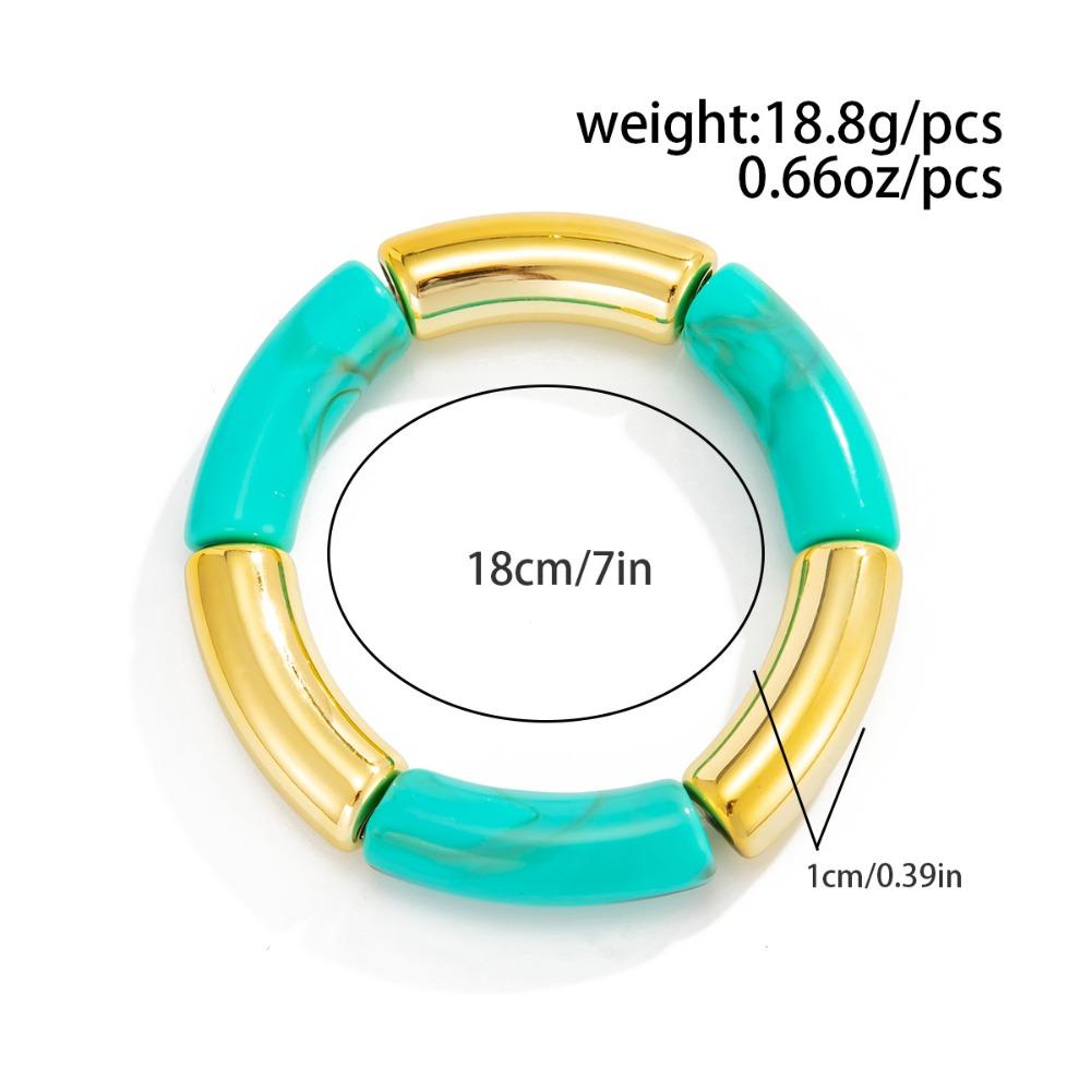 Retro Ethnic Gold Color Bent Pipe Irregular Imitation Turquoise Resin Splicing Elastic Bracelets for Women Bohemia Jewelry Gifts