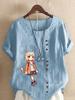 Women's Fashion Cute Girl Print Shot Sleeve T-shirt Loose Cotton Shirt Casual Loose Summer Blouse Tops Plus Size