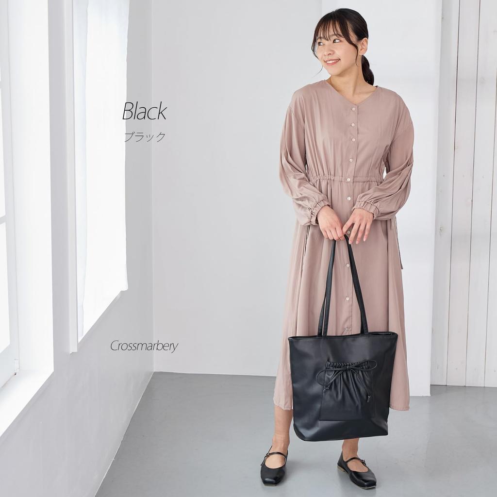 Crossmarberry Vertical Tote A4 Perfect for Faux Large Large Shoulder Fits Long R96 Black Women's Bag, Size, Commuting, Leather, Capacity, Ribbon,