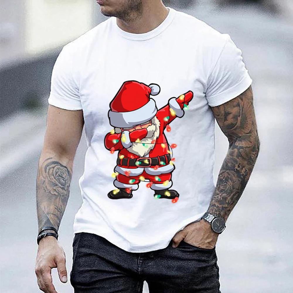 Casual T-shirt Summer Classic Christmas Santa Print High Quality T-shirt Clothing Short Sleeve Clothes