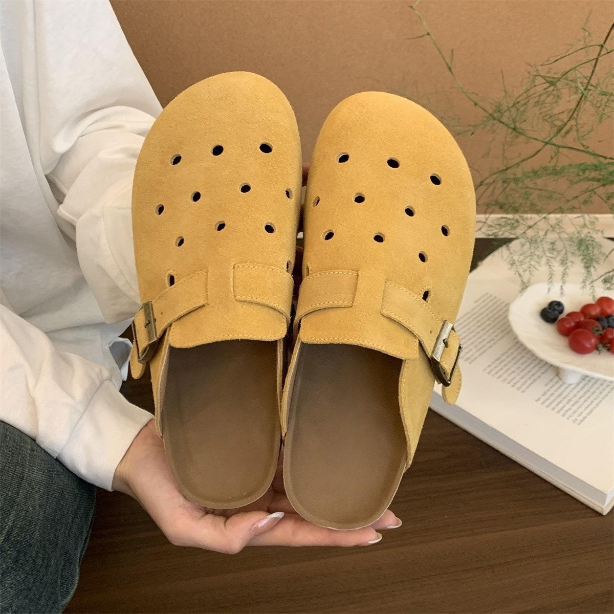 

Thick-soled bag head half slippers women s summer wear hole shoes one pedal retro Birkenstocks sandals 35