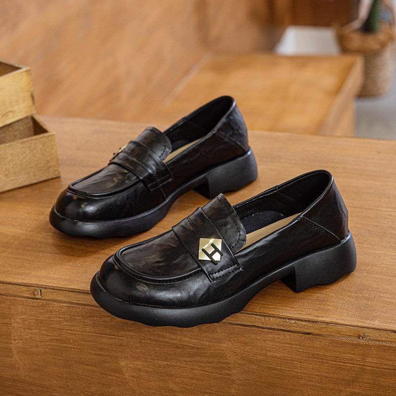 

Туфли на грубом каблуке из кожи, одинарные туфли, новые осенне-зимние, универсальные, на одной педали, из мягкой кожи, маленькие кожаные туфли, толстая подошва 40 чёрный