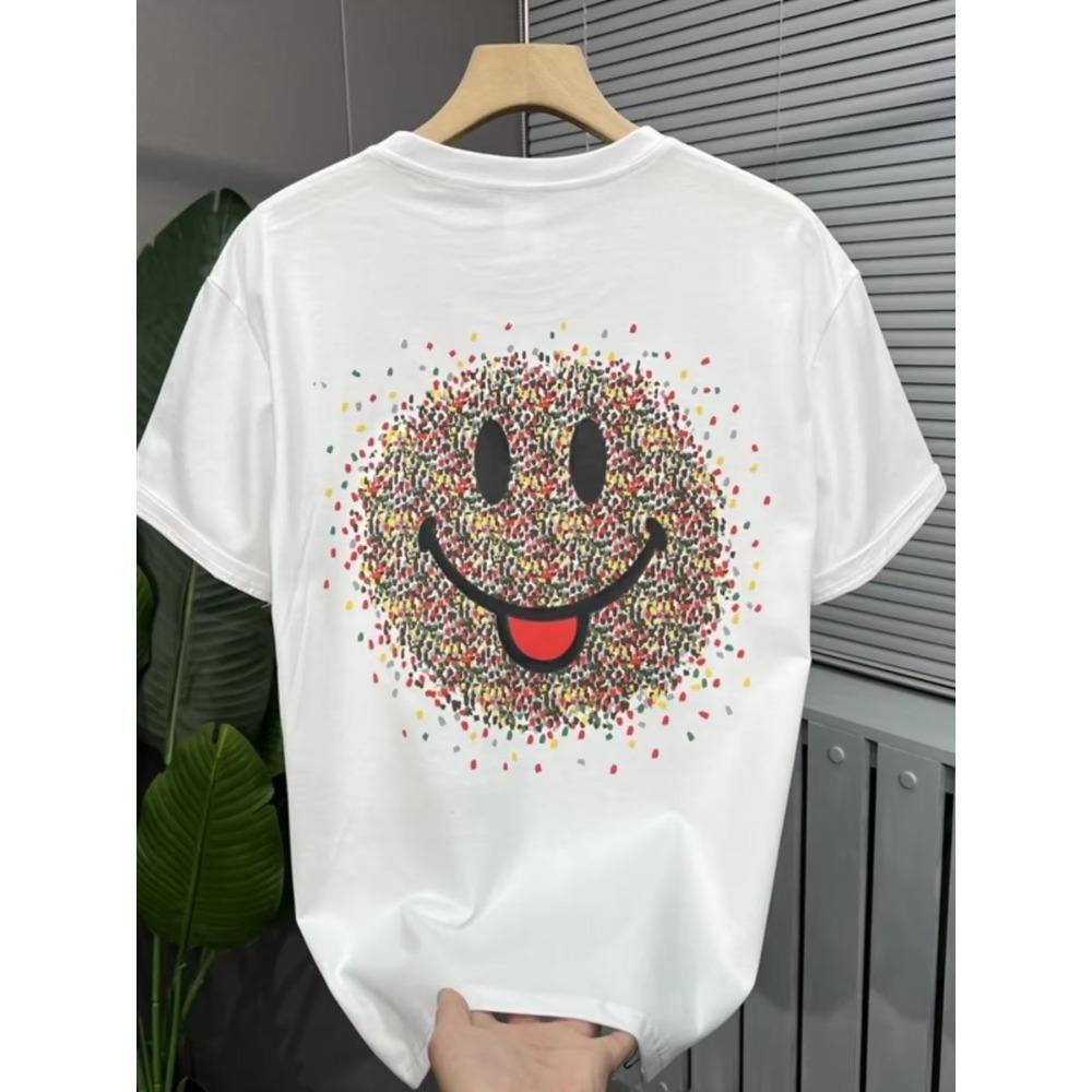 

Мужская футболка с принтом «Веселое улыбающееся лицо», высококачественный хлопковый топ, повседневная, подходит для фитнеса и улицы, летняя новинка, XXXXXL белый