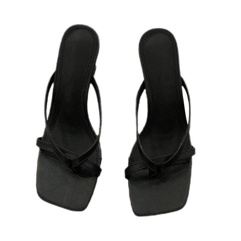 High heel niche cool slippers fairy shoes new outer wear toe fashion stiletto sandals