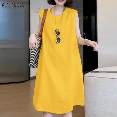Vestido Casual de Verano sin Mangas con Cuello Redondo para Mujer
