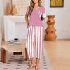 Women's Casual Printed Round Neck Loose Fit Short Sleeve Tee and Loungewear Set