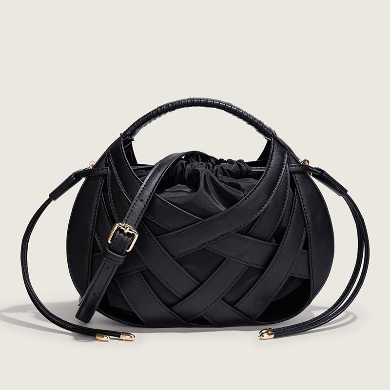 

Luxury Retro Woven Handbag Bird s Nest Design 2-in-1 Basket Bag Women Fashion Hollow Out Crossbody Bag With Tassel Drawstring 28X6X23CM чёрный