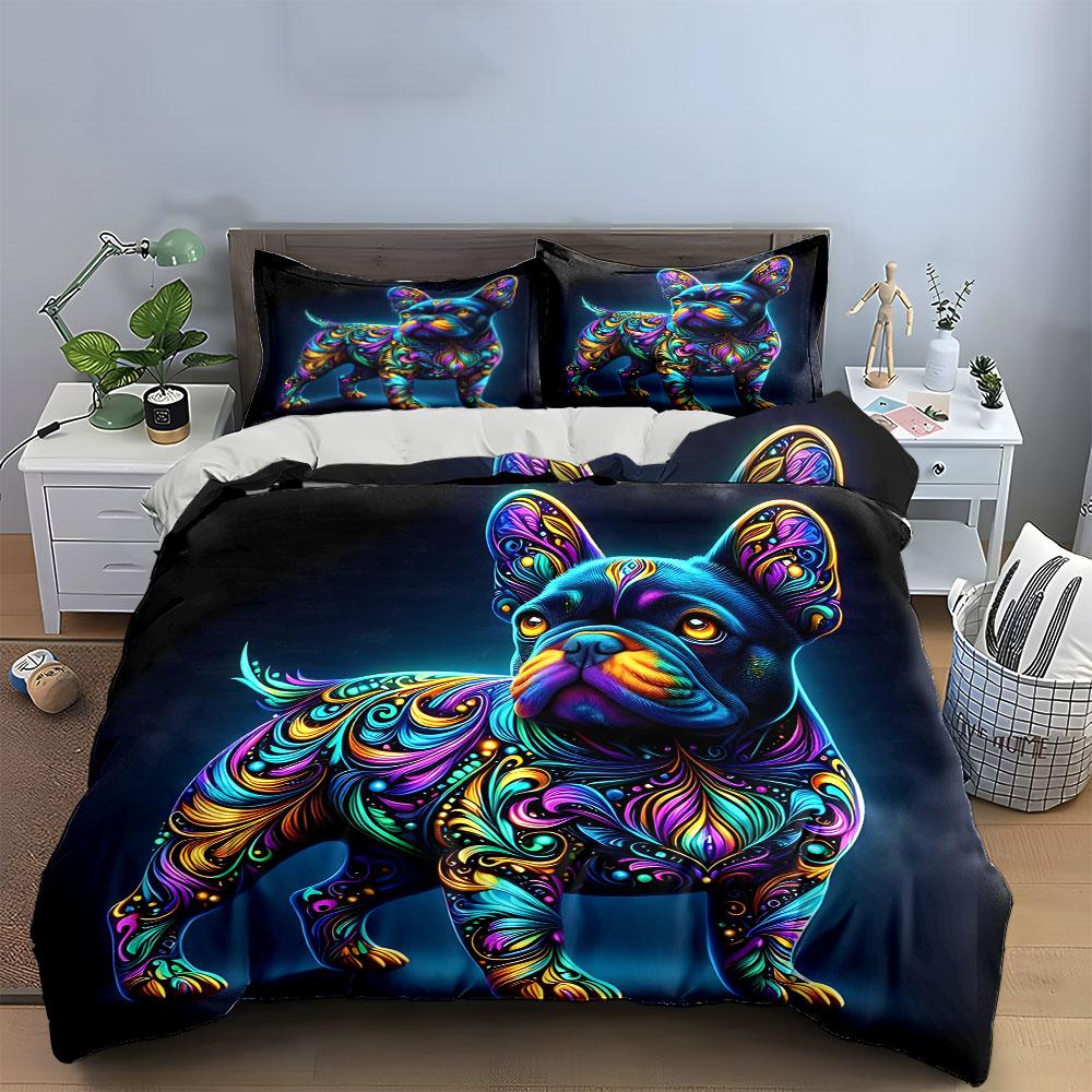 "Colorful Dog Art Decor Set" Soft Skin-Friendly Bedding Set Includes 1 Duvet Cover And 2 Pillowcase Gift