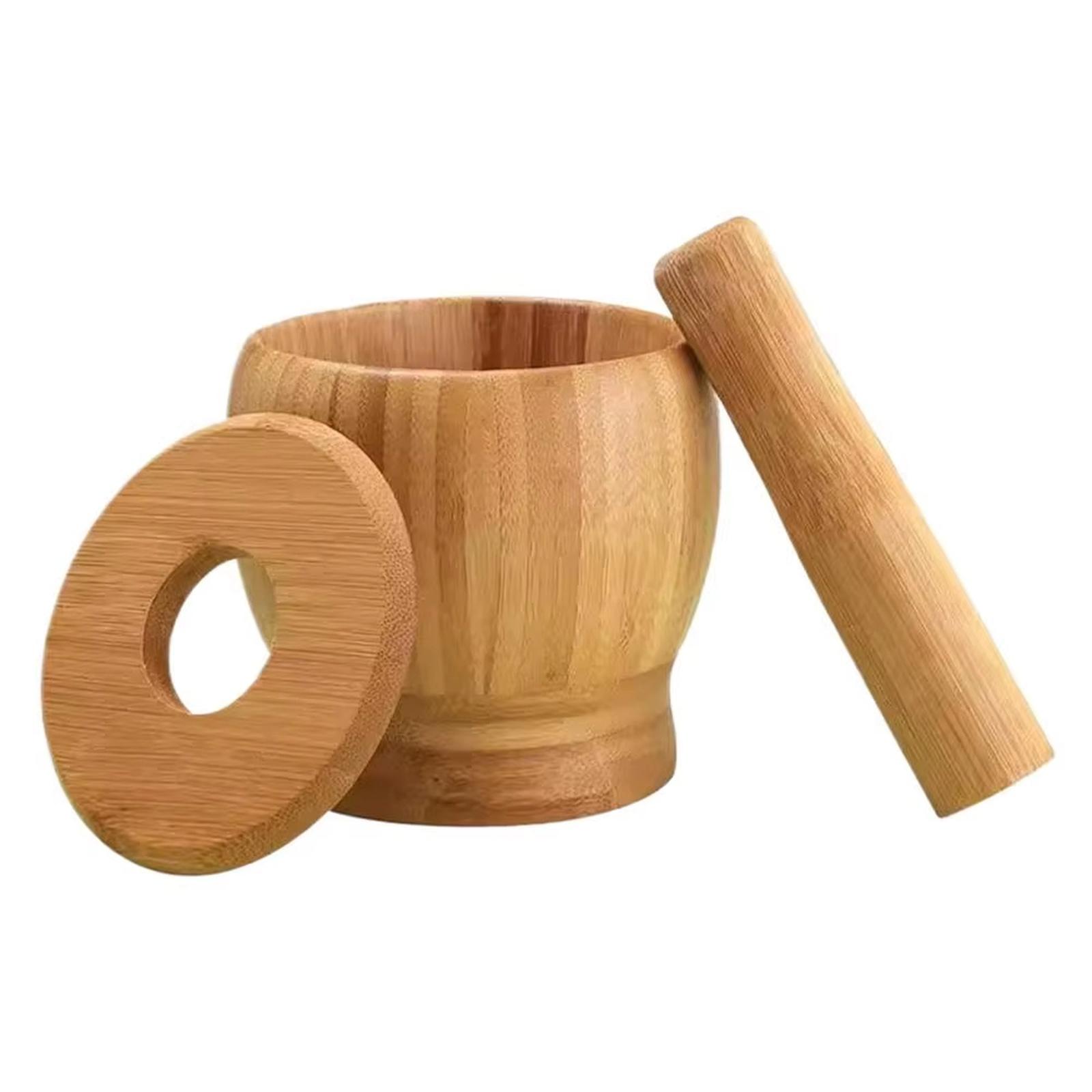 Garlic Mortar and Pestle Set Manual Wooden Grinder for Home Kitchen