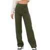 Pantaloni casual da donna alla moda a gamba dritta, pantaloni elasticizzati con bottoni a vita alta e tasche multiple