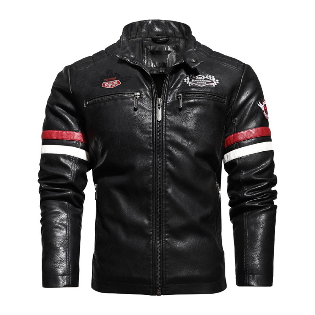Men's Leather Motorcycle Embroidery Label PU Jacket Outdoor Racing Clothing Trendy Coat