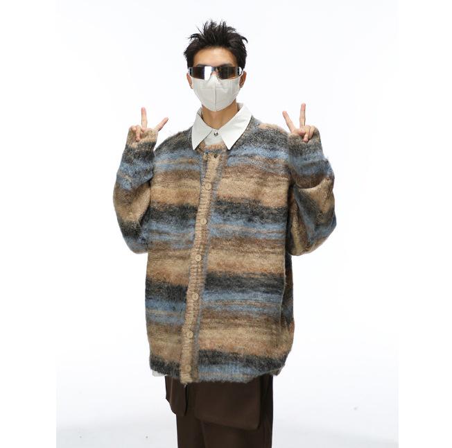 Men's Retro Gradient Color Block Cardigan - Trendy Autumn/Winter Knitwear