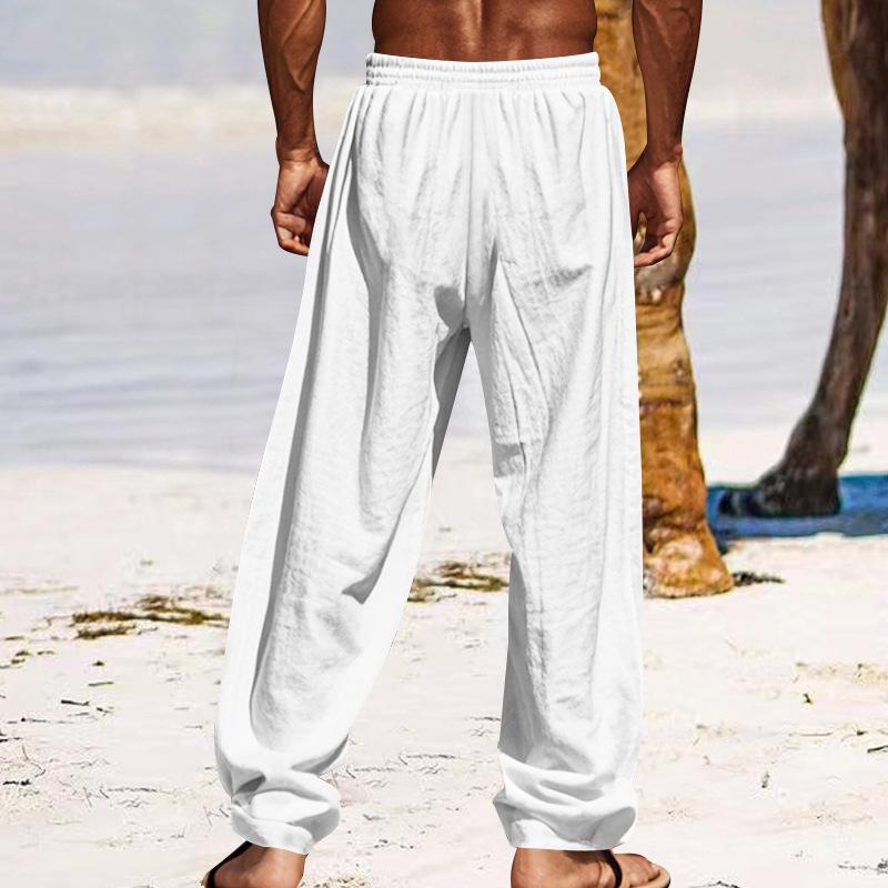 Men's Cotton Linen Thin Section Casual Trousers Straight Loose Printed Trousers Men's Summer Models