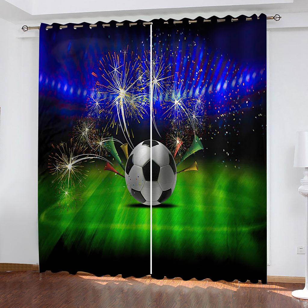 Thin Shading Drape for Living Room and Bedroom Decoration, 2 Panels, Soccer Balls, Football, Football, Door Room