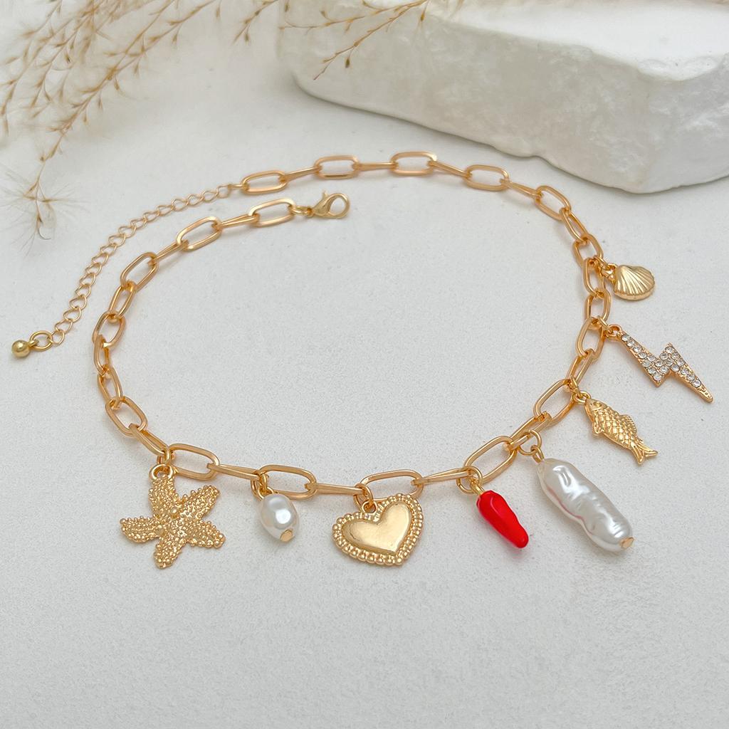 Sun Starfish Scallop Pendant Necklace for Women Vintage Conch Summer Beach Holidays Chain Jewelry Gift