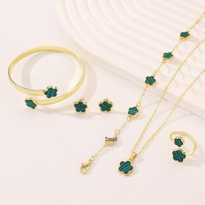 Five-Leaf Clover Jewelry Set: Necklace, Versatile Hand Jewelry & Earrings - 5-Piece Lucky Flower Collection for Women