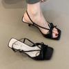 Fashion Women Square Toe High Heels Sandals Bow Sexy Summer Party Shoes 2025 Designer New Slippers Dress Trend Open Toe Woman Sexy Pumps