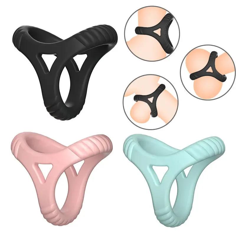 3 Holes Penis Cock Ring Sex Toys For Man Delay Ejaculation Erection Dick Enlarger Reusable Semen Stretcher Massager Cock Rings