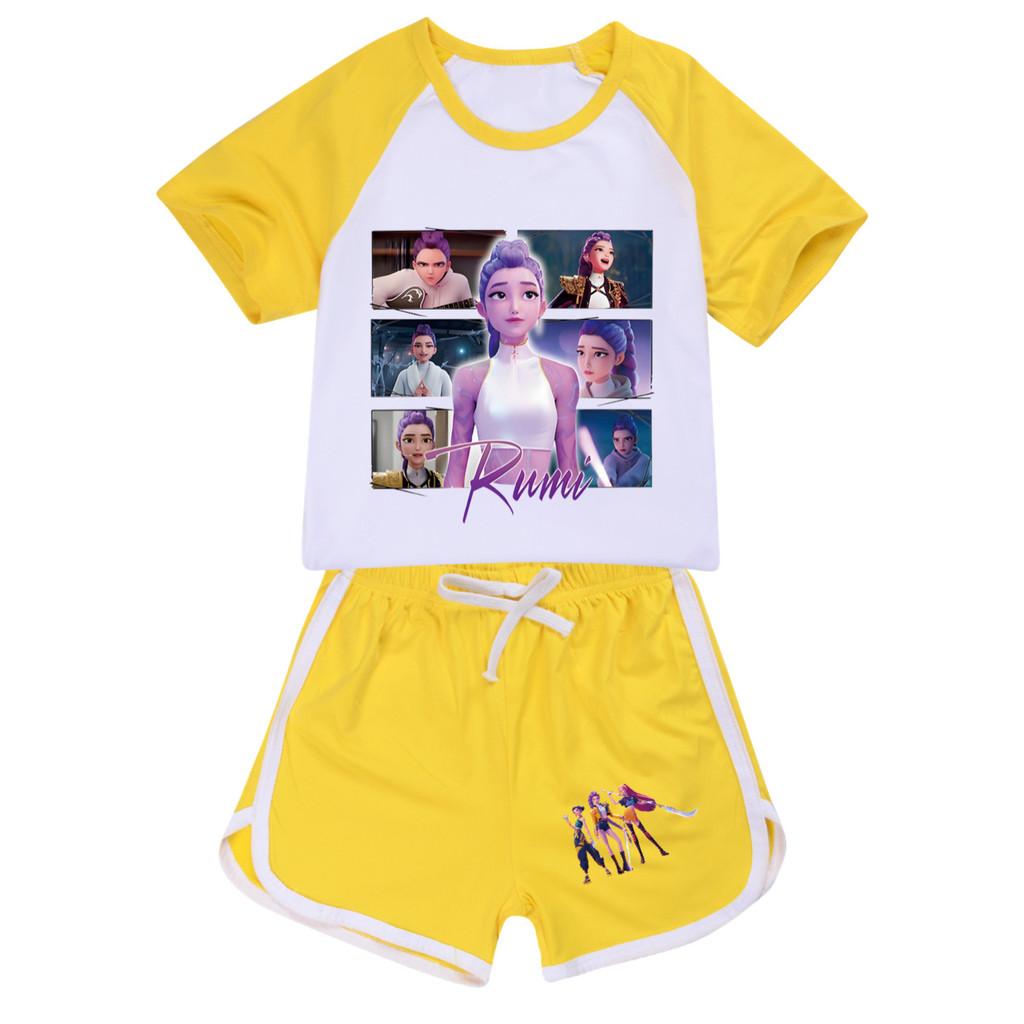 

5061 Kids Girls POP Rumi Zoey Mira Print T-shirt Shorts Sport Tracksuit Clothes Set 170cm жовтий