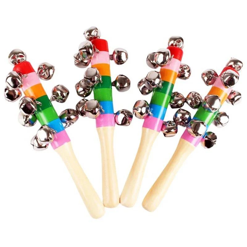 1Pc Colorful Rainbow Hand Held Bell Stick Wooden Percussion Musical Toy For Adult Ktv Party Game Gift