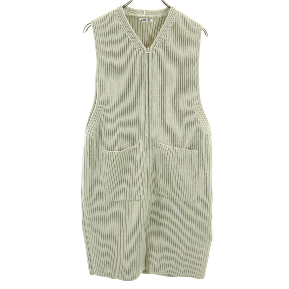 

AURALEE 19AW сделано в Японии Длинный вязаный жилет из шерсти на молнии 1 Зеленая система Женский Б/У