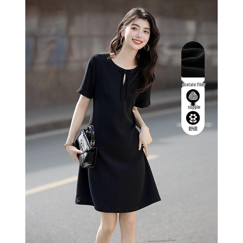 

Demana Elegant Acetate Blend Bowknot Cutout A-Line Midi Dress M