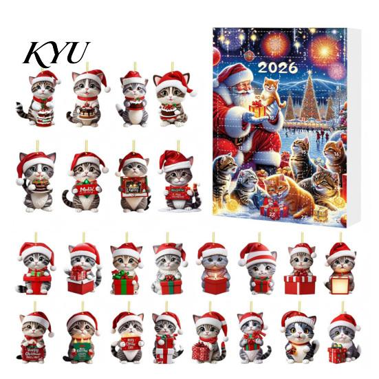 Unique Xmas Gift for Cat Owners 2026 Advent Calendar, 24 Days Christmas Countdown Calendar with Creative Women 2D Acrylic Cute Ornaments Holiday Tree