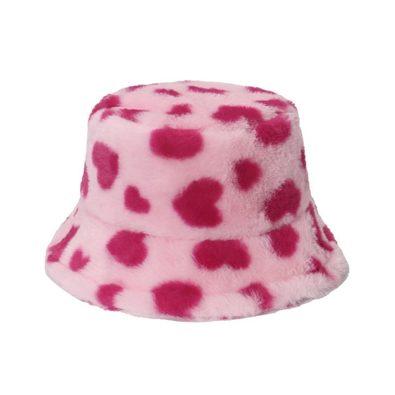 New Arrival Winter Fashion Plush Bucket Hat Warm Hat Heart Ecg Wave Fisherman Hat Men Women Black