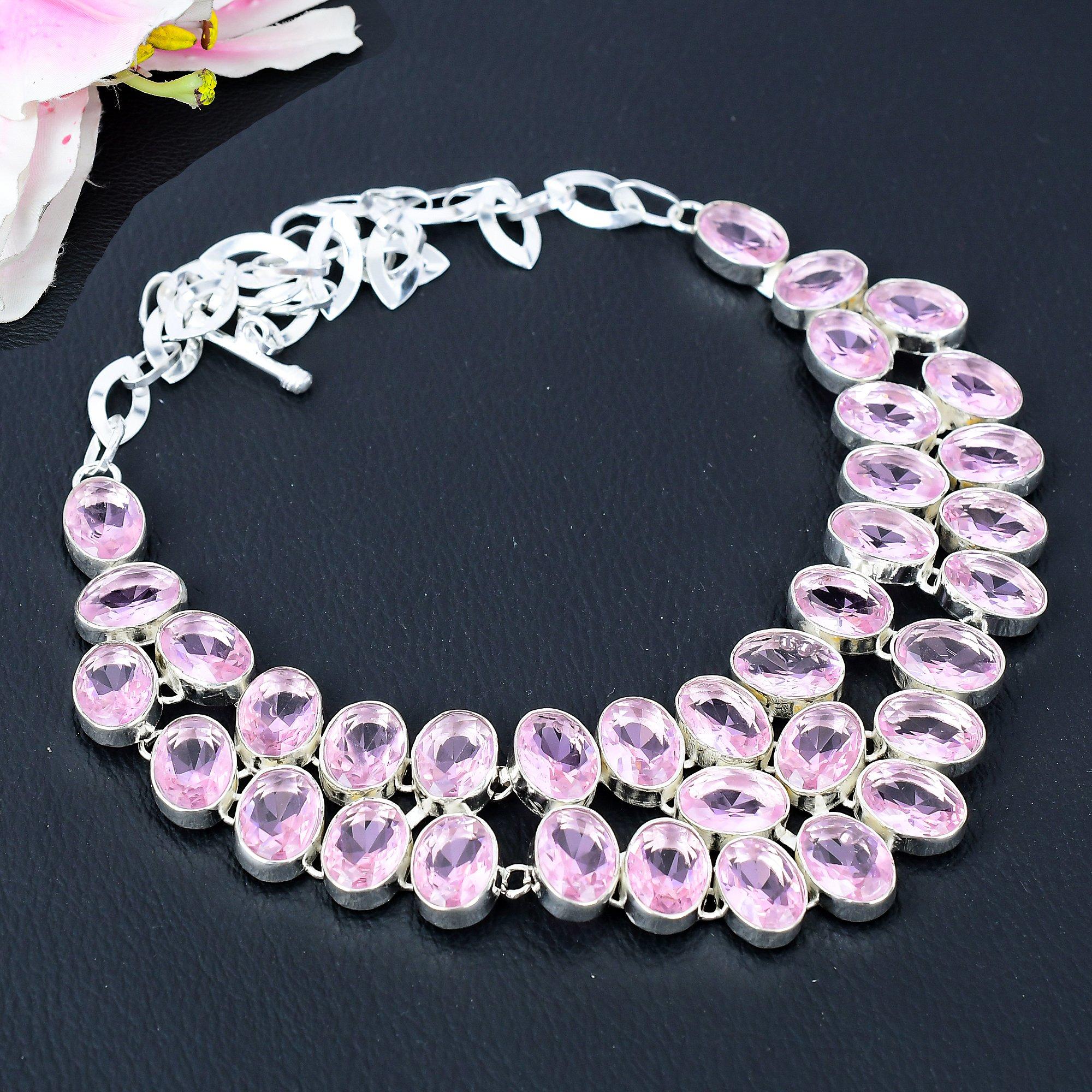 

Pink Kunzite Gemstone Handmade 925 Sterling Silver Jewelry Necklace 18 KG-410