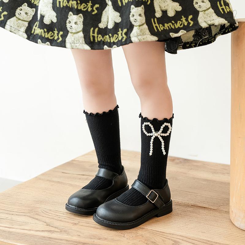 Girls' Ruffled Cotton Socks with Pearls and Bows