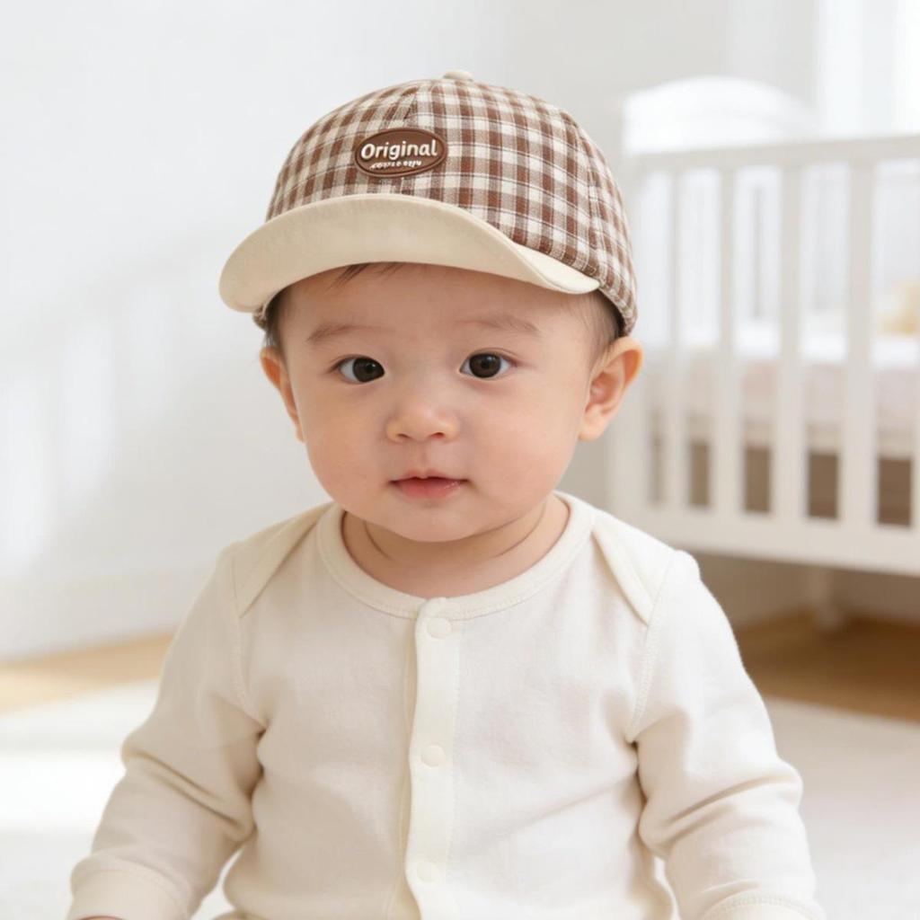 Plaid Unisex Infant Duckbill Baseball Cap - Soft Brim Baby Sun Hat for Spring and Autumn