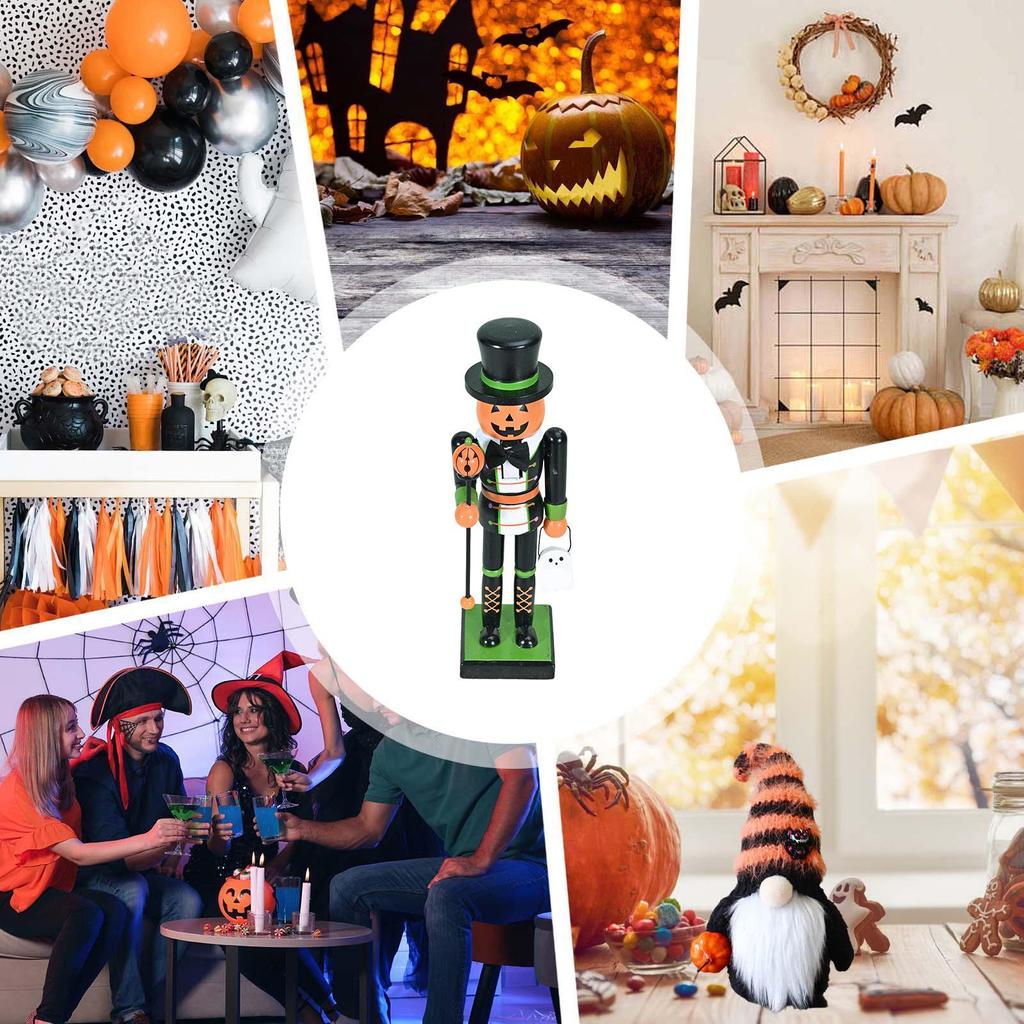 Halloween Wooden Nutcracker Figures Goody Bags Fillers Spooky Holiday Decor For Home Display Mantelpiece Shelf