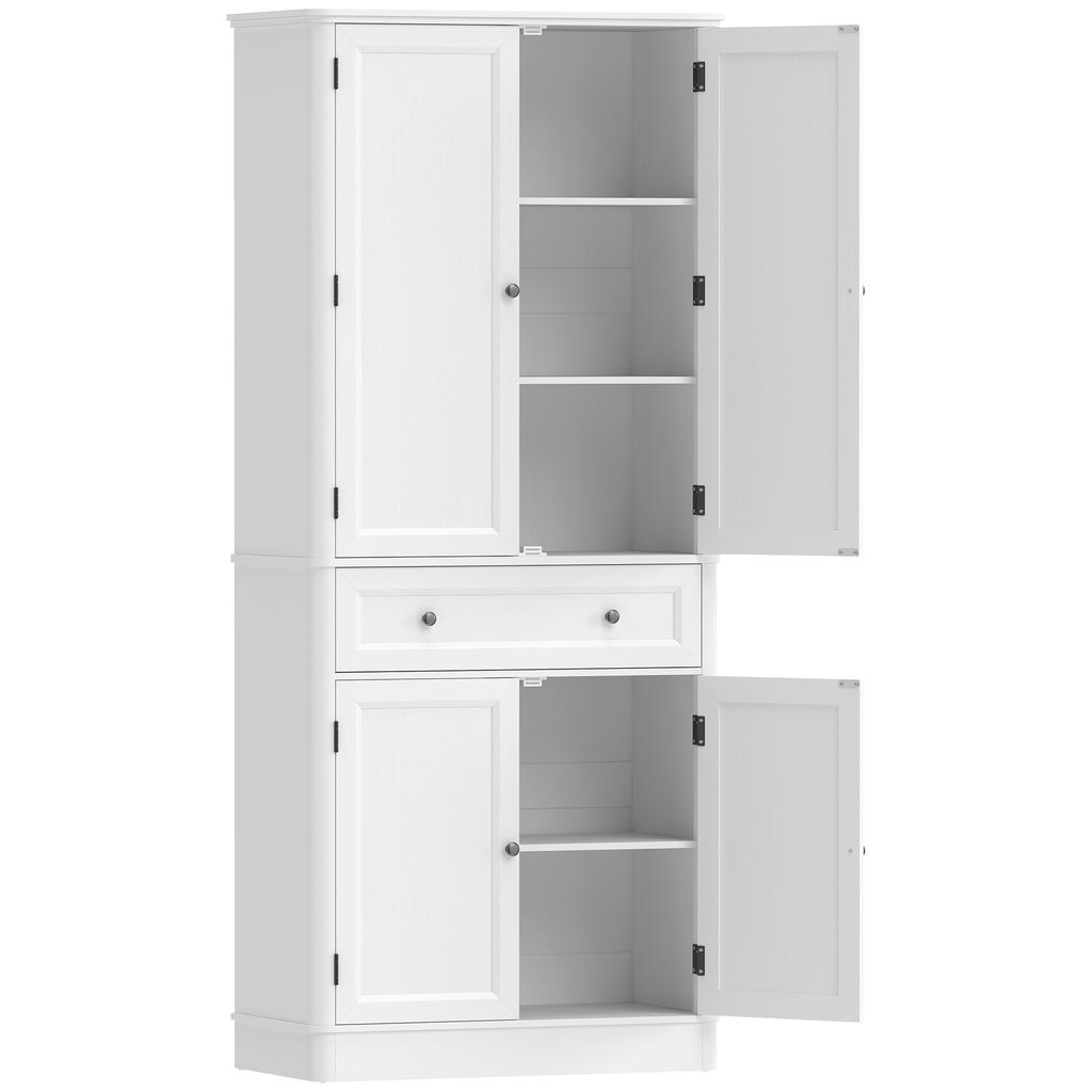 Küchenschrank mit 4 Türen, Schublade und verstellbaren Regalen für die Küche, 80 x 39,5 x 186,4 cm Weiß