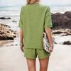 Fashion Women's New Cotton And Linen Casual V-neck Single Breasted Loose Shorts Set