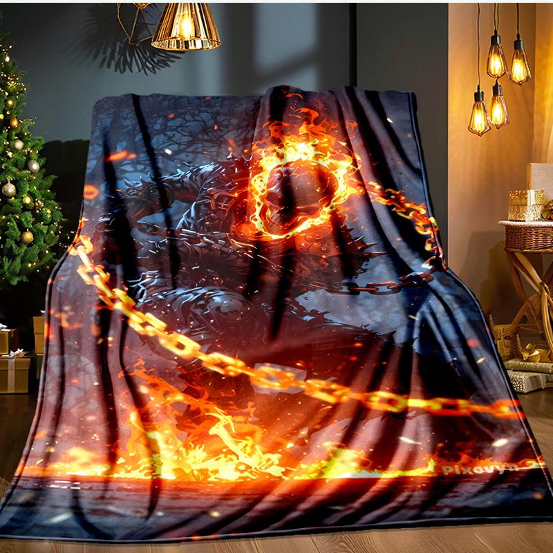 Ghost-Rider On Fire Blanket Flannel Throw for Sofa, Indoor, Camping, Living Room, Office, Chair, And Bed Soft Birthday Gift