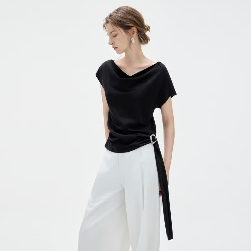 ELLE Slim Fit Drape Neck Short Sleeve T-Shirt