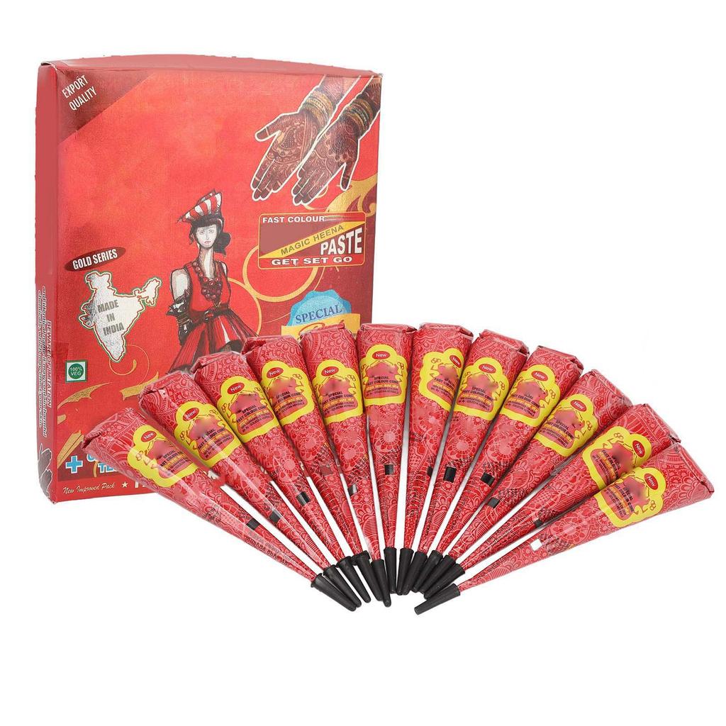 12pcs 0.9oz Temporary Tattoo Paste Red Professional Waterproof Safe DIY Body Art Painting Tattoo Cream Cone