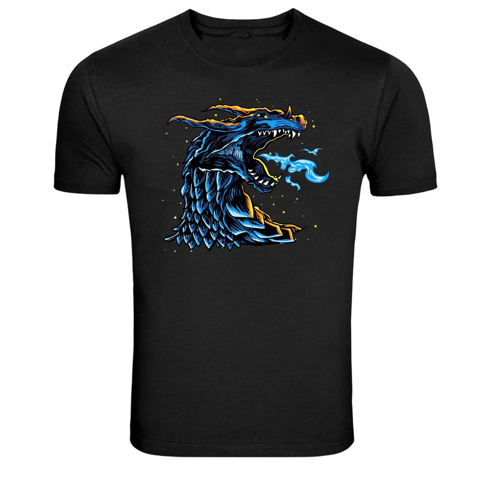 Blue Fire Dragon Head Fantasy Creature Graphic T-Shirt 3XL