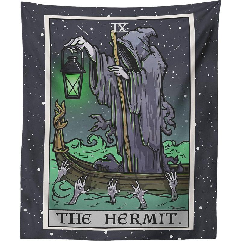 The Hermit Tarot Card Tapestry - Grim Reaper - Gothic Halloween Home Decor Wall Hanging (60 x 50 ) 100X70CM