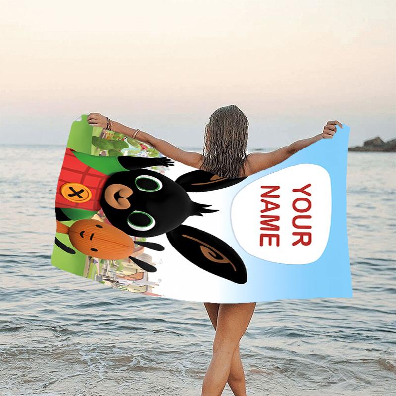 1pc Bing Bunny1 Beach Towel with Custom Name, Beach/Swimming/Bath/Picnic/Camping Towel, Suitable for Seaside Beaches